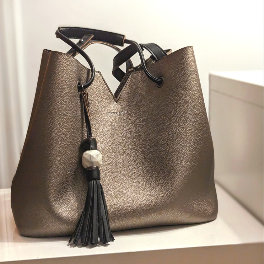 Pixie Mood Vegan Bucket Bag in Metallic Taupe